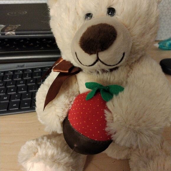 Teddy BEAR Berry Loved 11" Beige Realistic Plush Stuffed Animal Toy Strawberry - Picture 13 of 15